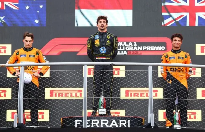 Charles Leclerc ganó el Gran Premio de Monza seguido de los McLaren de Oscar Piastri y Lando Norris