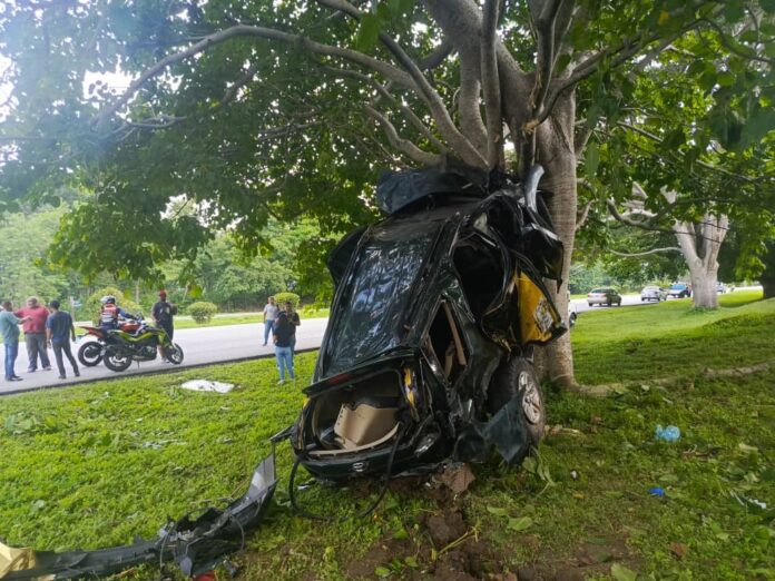 El conductor perdió el control de la unidad, se salió de la vía y terminó impactando con un árbol