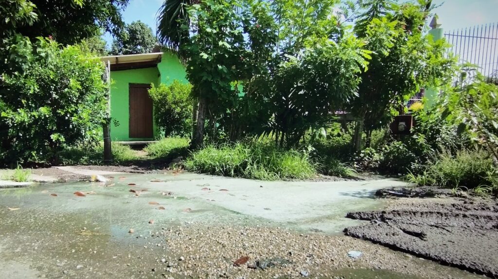 Frente a las viviendas permanecen acumuladas estas aguas