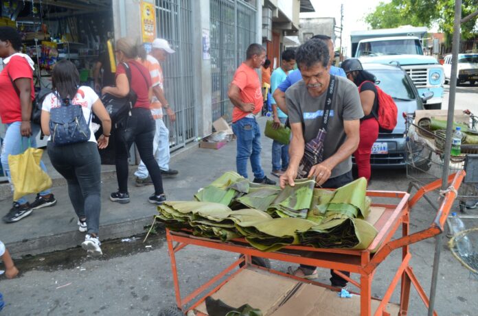 El costo de las hojas de hallaca fue incrementado este #23dic, pero igual la gente las adquirió para cumplir con la tradición