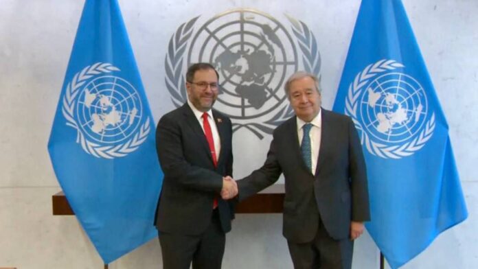El canciller venezolano compartió en Telegram fotografías del encuentro con el secretario general de la ONU