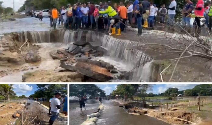 El derrumbe de la vía ocurrió en el sector La Negra del municipio Esteros de Camaguán el pasado viernes Foto cortesía Unión Radio
