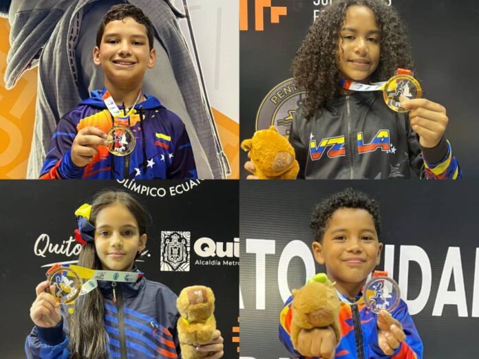 Los cuatro medallistas yaracuyanos: Anmary Carabalí, Manuel Álvez, Carla López y Lucas Bru