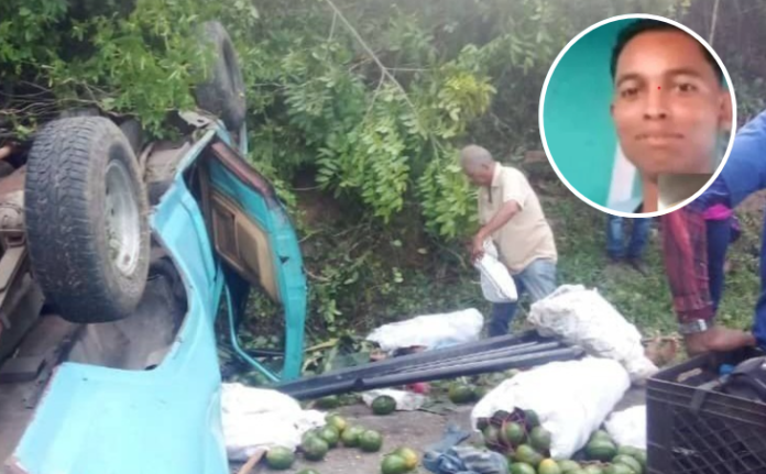 El joven iba en la parte trasera de la camioneta junto a los sacos de aguacates