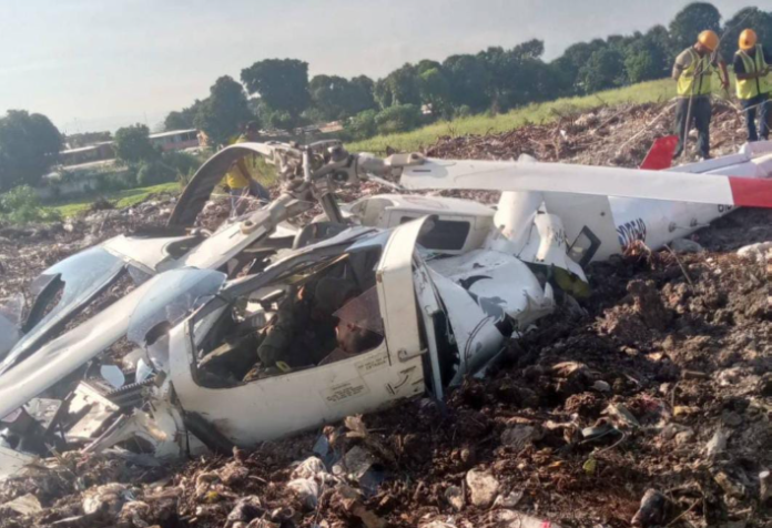 La aeronave cayó en una vertedero de basura