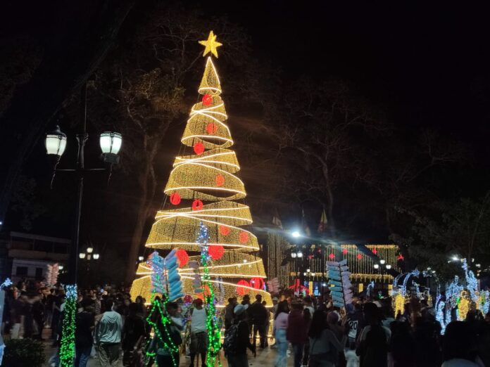 Las personas se congregaron en la plaza para presenciar el encendido